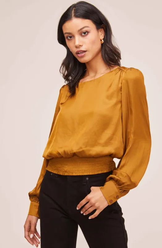 Smocked Satin Top sold by Astr