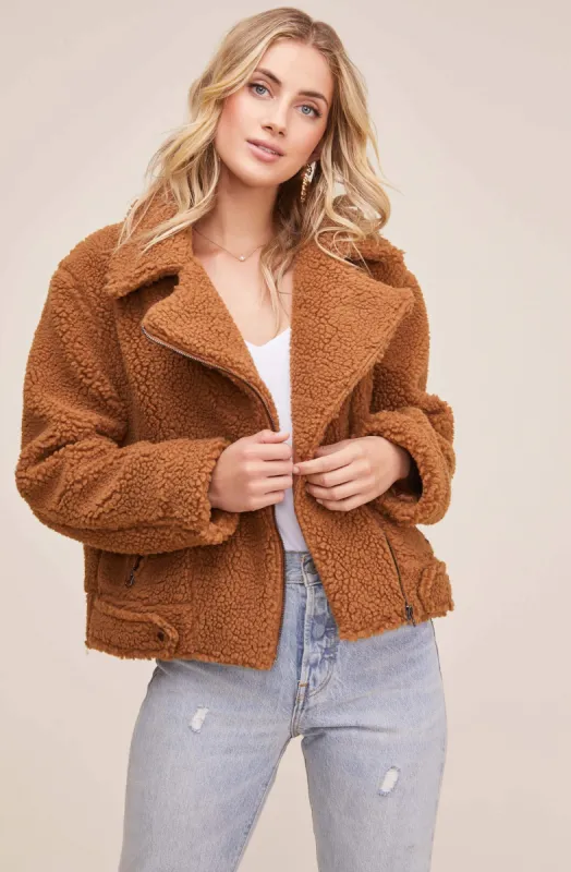 Faux Shearling Moto Jacket sold by Astr