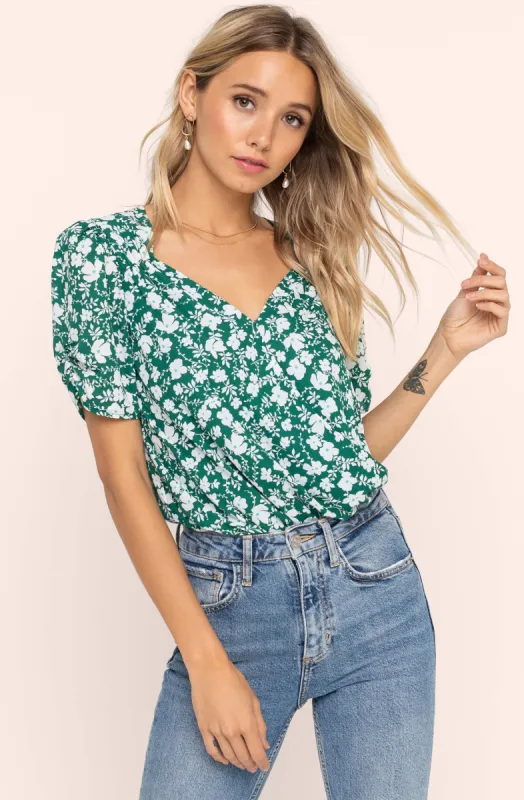 Wrap Front Short Sleeve Floral Bodysuit sold by Astr