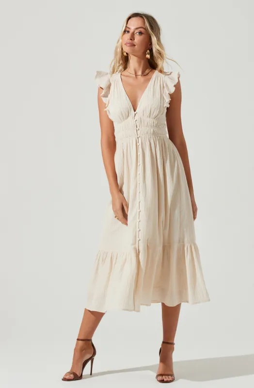 Montreal Ruffle Cutout Midi Dress sold by Astr
