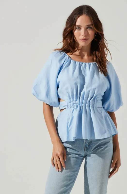 Vendetti Cutout Puff Sleeve Top sold by Astr