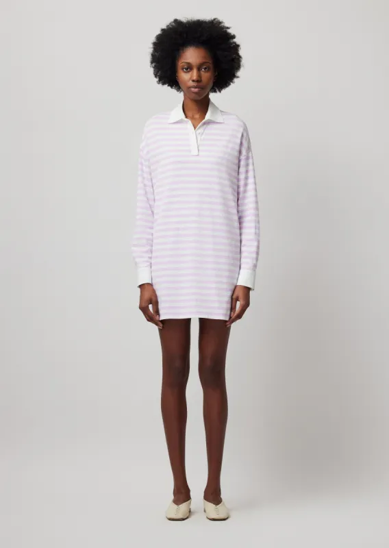 Heavyweight Jersey with Stripe Long Sleeve Polo Dress - White-Pale Orchid sold by ATM Anthony Thomas Melillo