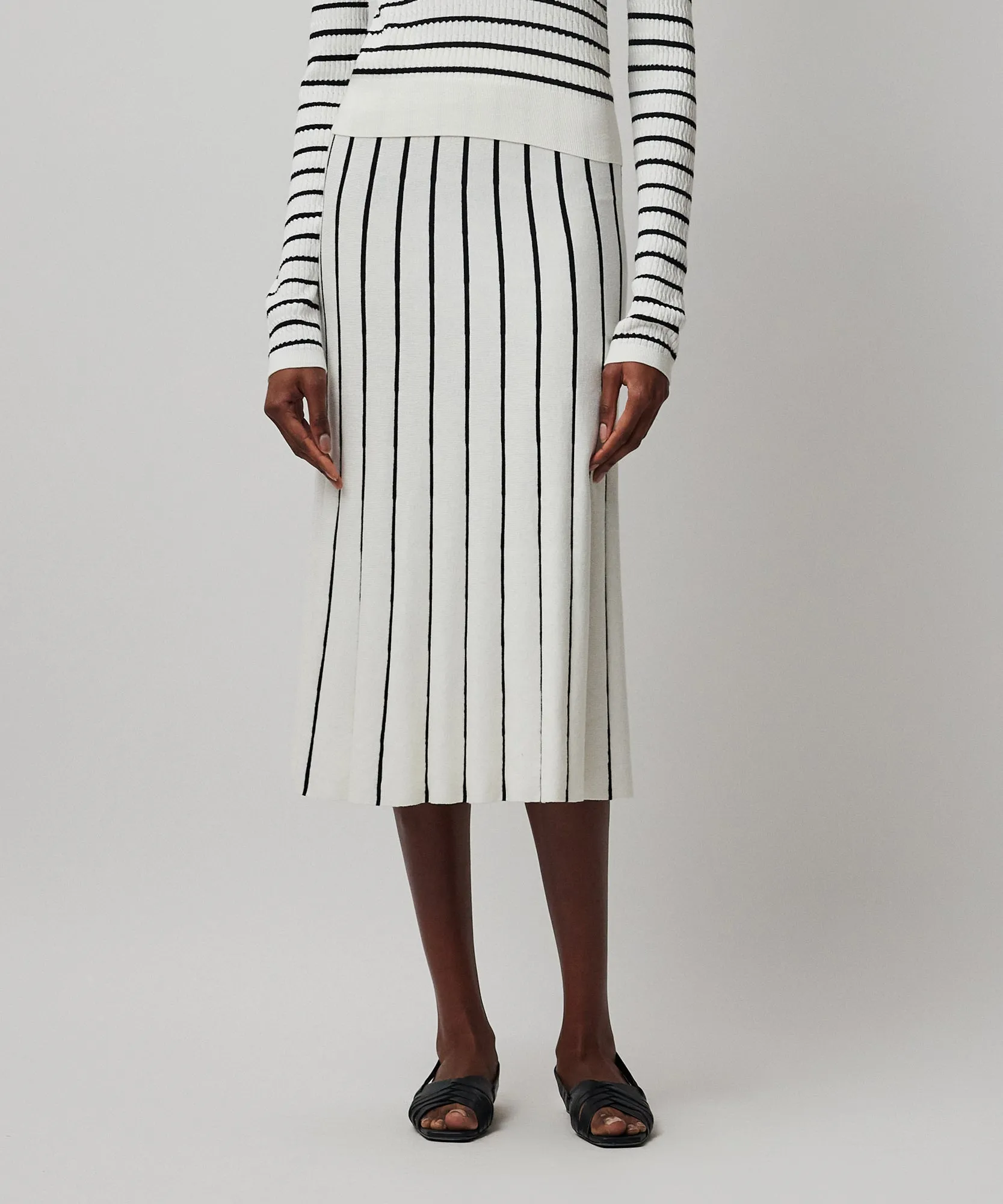 Cotton Cashmere Blend Mixed Stripe Skirt - Chalk-Black sold by ATM Anthony Thomas Melillo product image thumbnail 2