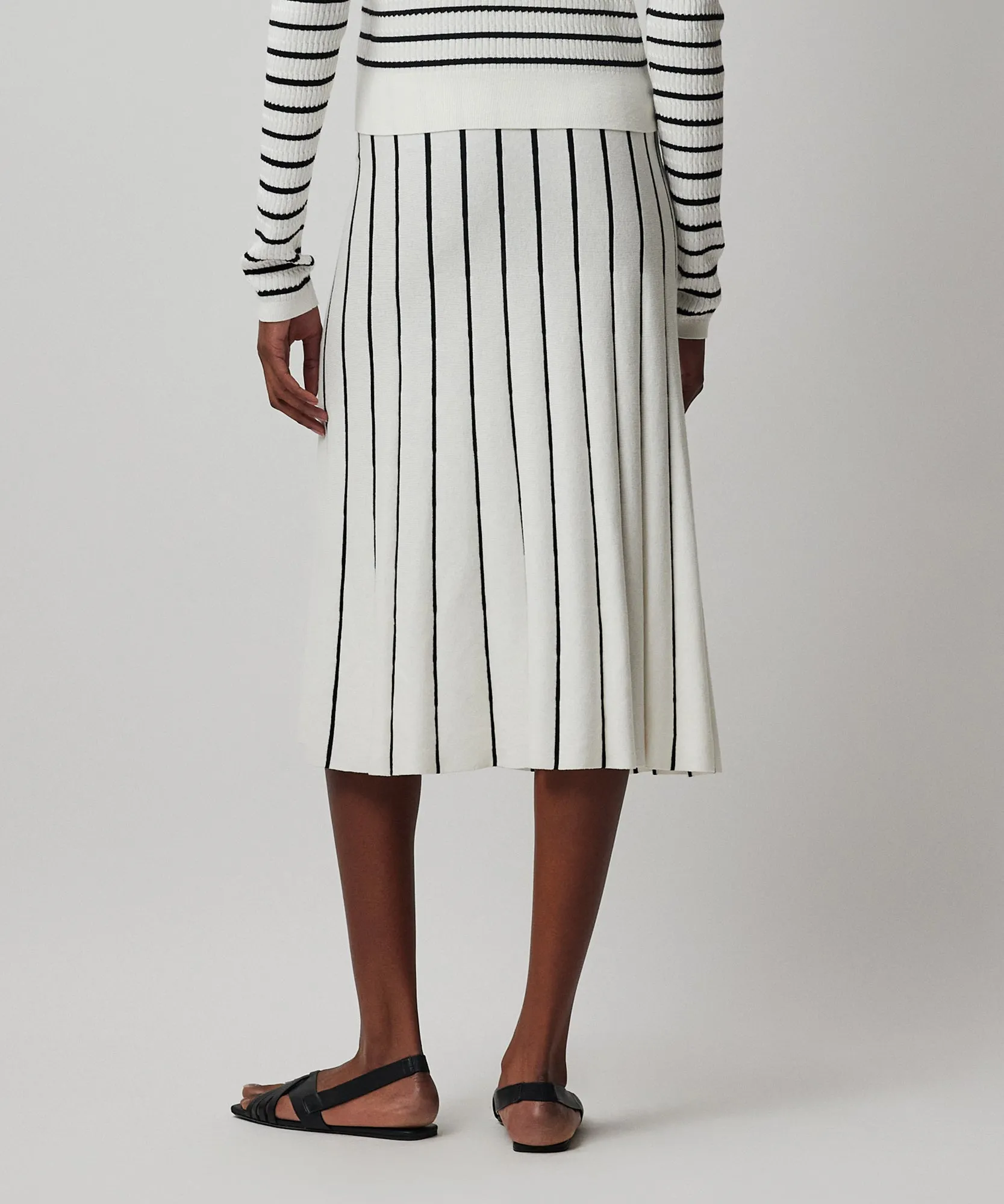 Cotton Cashmere Blend Mixed Stripe Skirt - Chalk-Black sold by ATM Anthony Thomas Melillo product image thumbnail 3