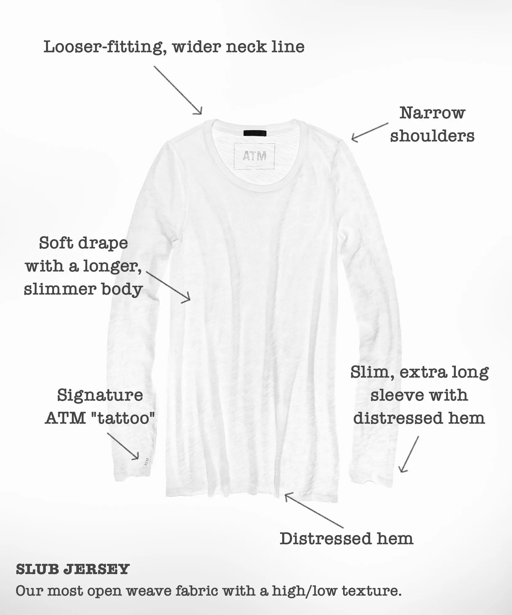 Slub Jersey Long Sleeve Destroyed Wash Tee - Heather Grey sold by ATM product image thumbnail 3