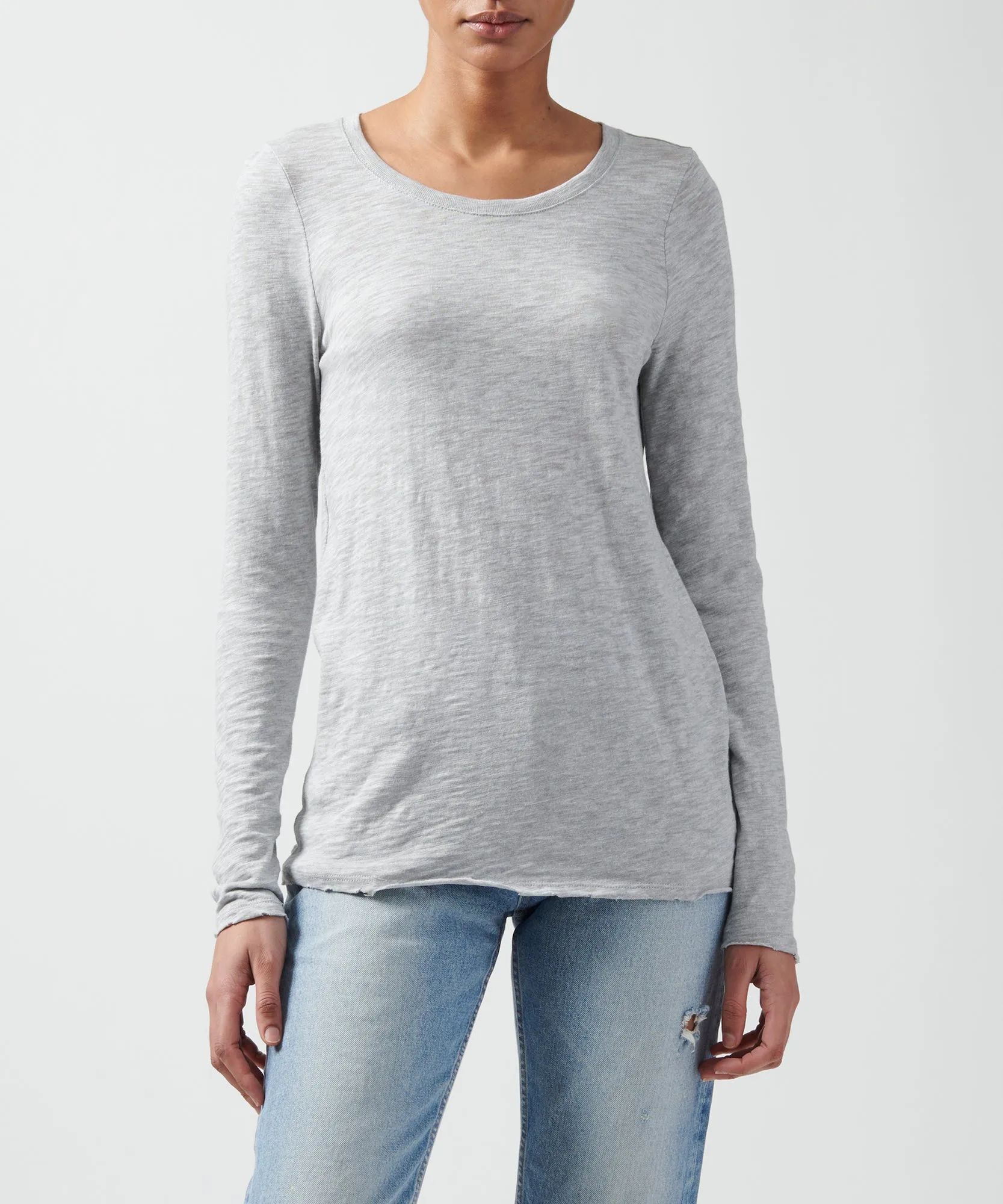 Slub Jersey Long Sleeve Destroyed Wash Tee - Heather Grey sold by ATM