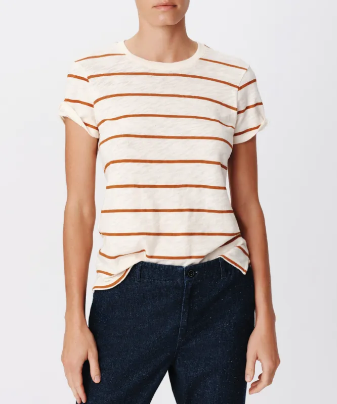 Slub Jersey Stripe Schoolboy Short Sleeve Crew Neck Tee - Irish Cream-Cornelian Stone sold by ATM Anthony Thomas Melillo