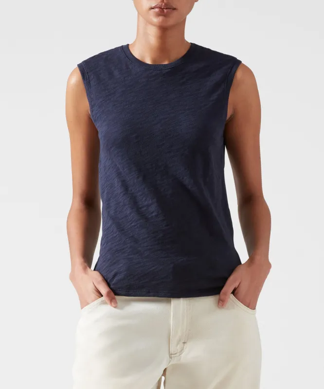 Slub Jersey Sleeveless Schoolboy Tee - Midnight sold by ATM