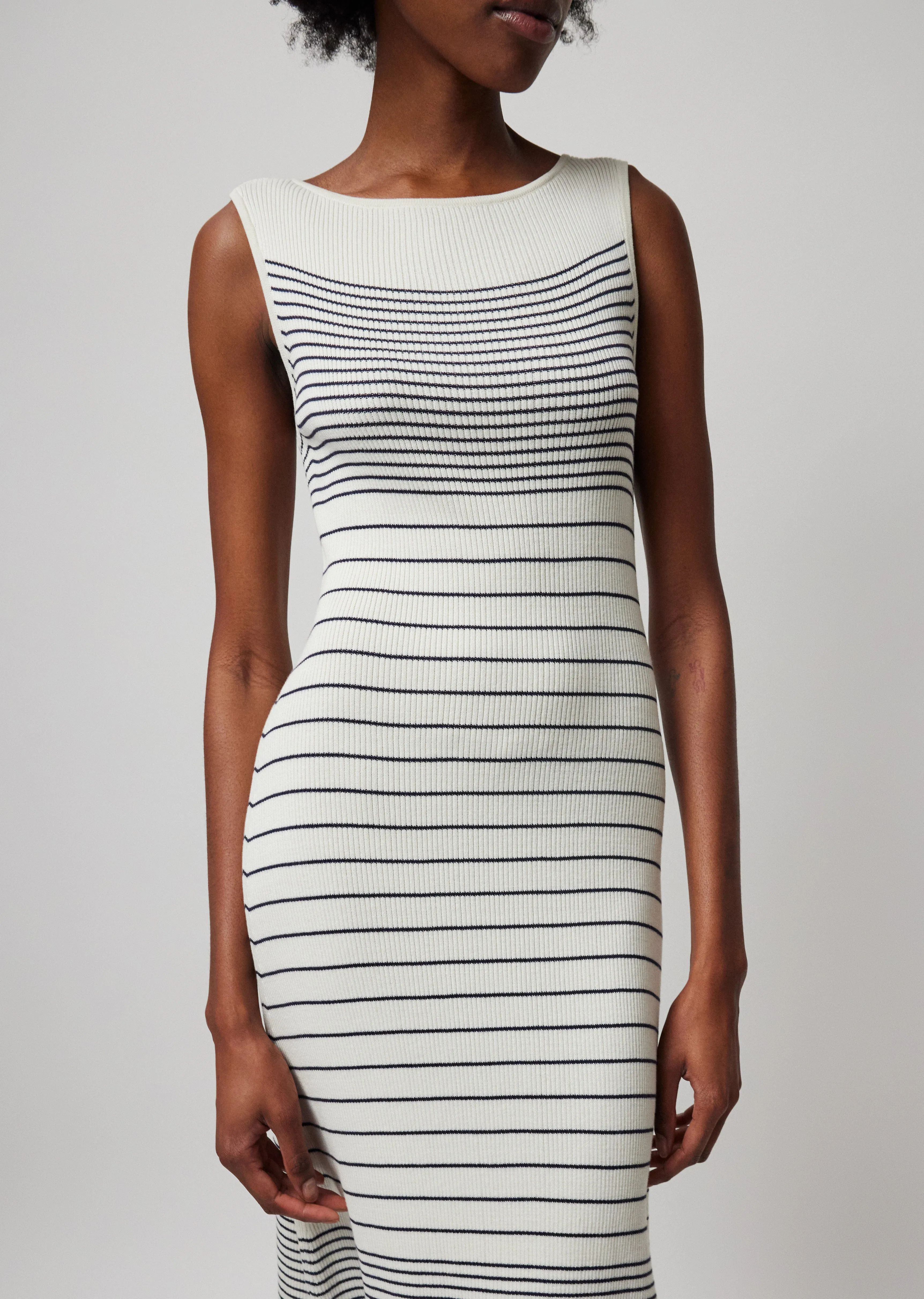 Silk Cotton Blend Mixed Stripe Sleeveless Dress - Chalk-Ink sold by ATM Anthony Thomas Melillo product image thumbnail 3