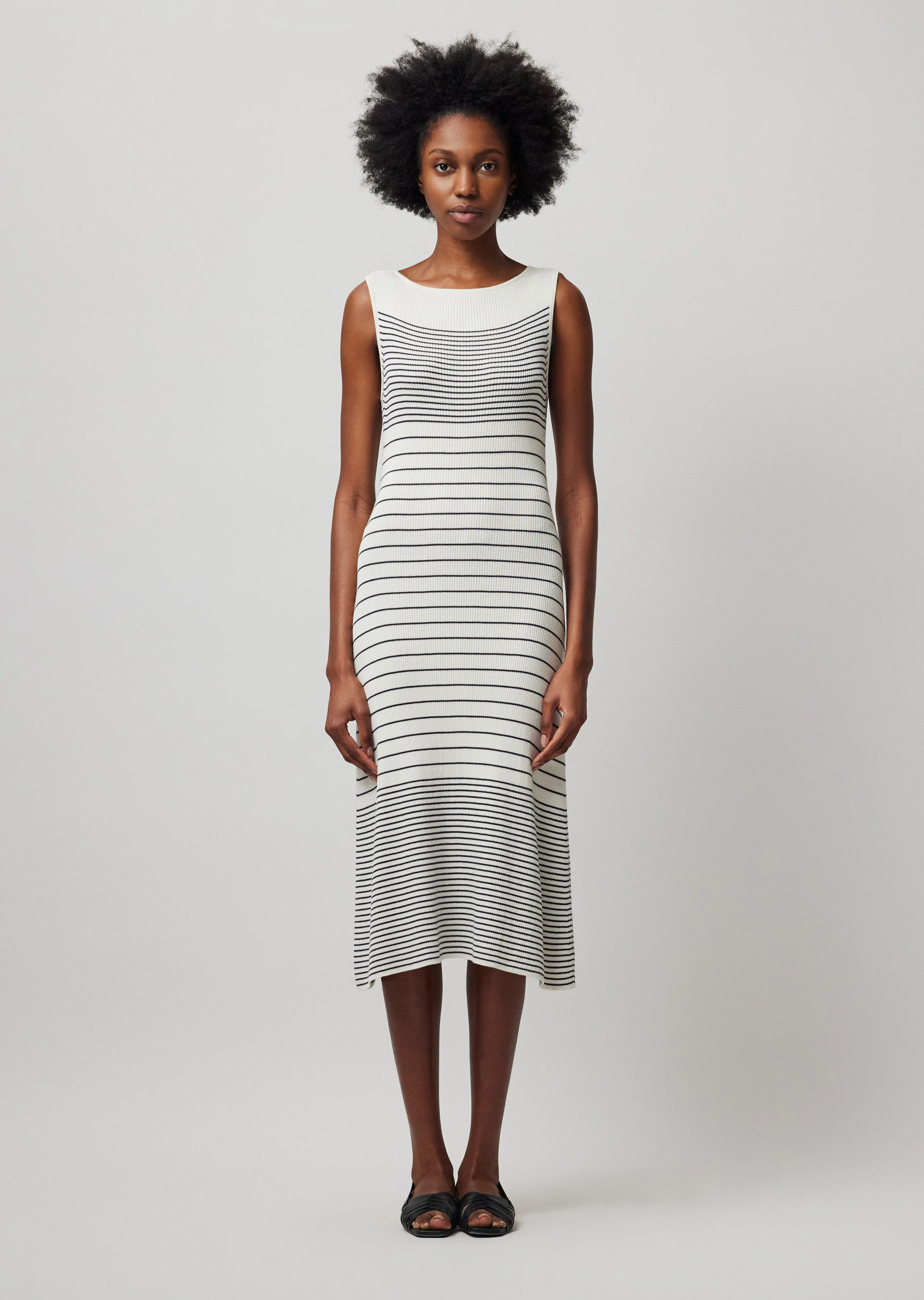 Silk Cotton Blend Mixed Stripe Sleeveless Dress - Chalk-Ink sold by ATM Anthony Thomas Melillo