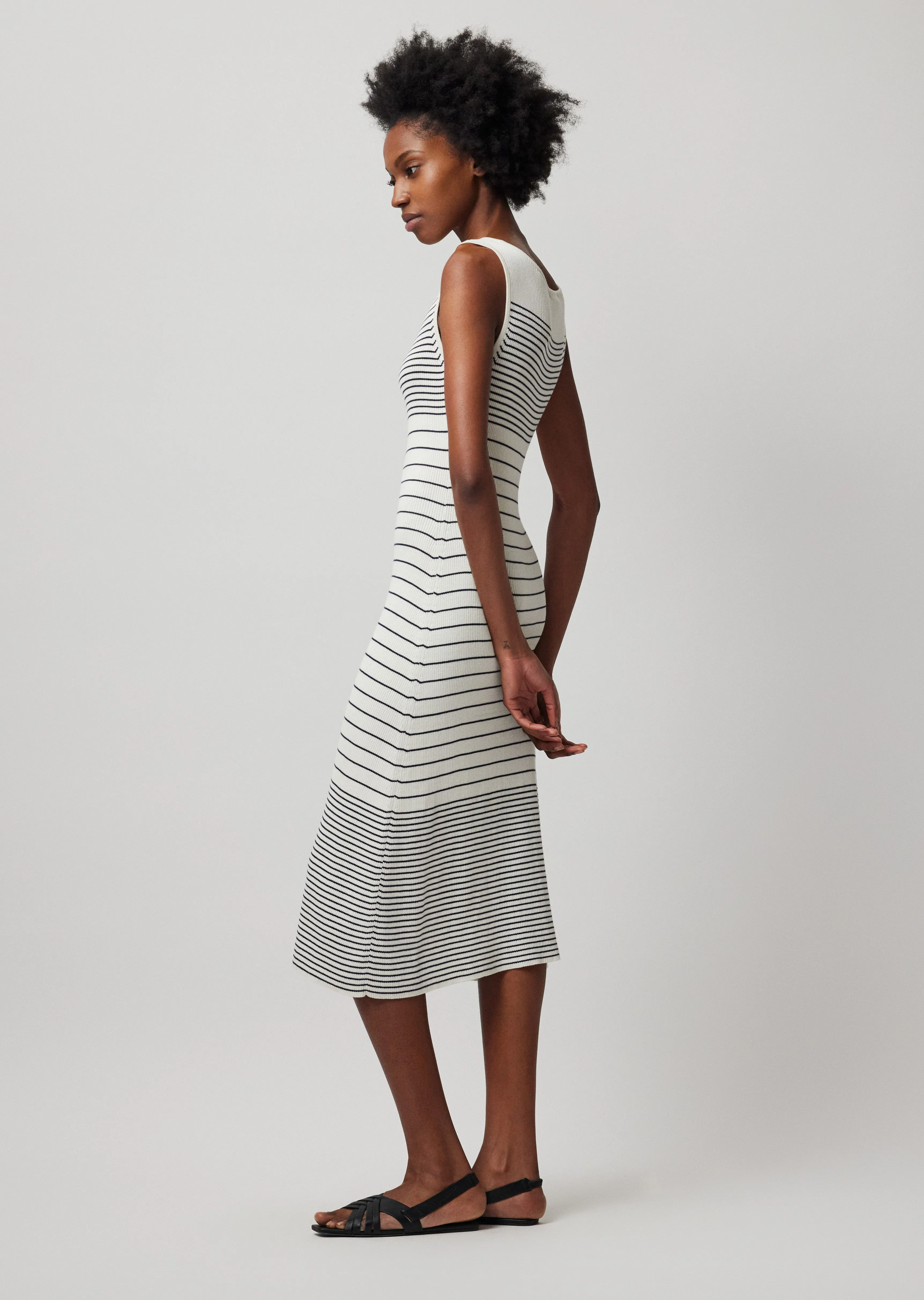 Silk Cotton Blend Mixed Stripe Sleeveless Dress - Chalk-Ink sold by ATM Anthony Thomas Melillo product image thumbnail 2