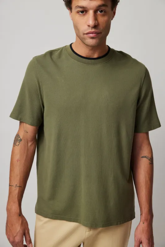 Pique Short Sleeve Tee with Tipping - Army sold by ATM Anthony Thomas Melillo