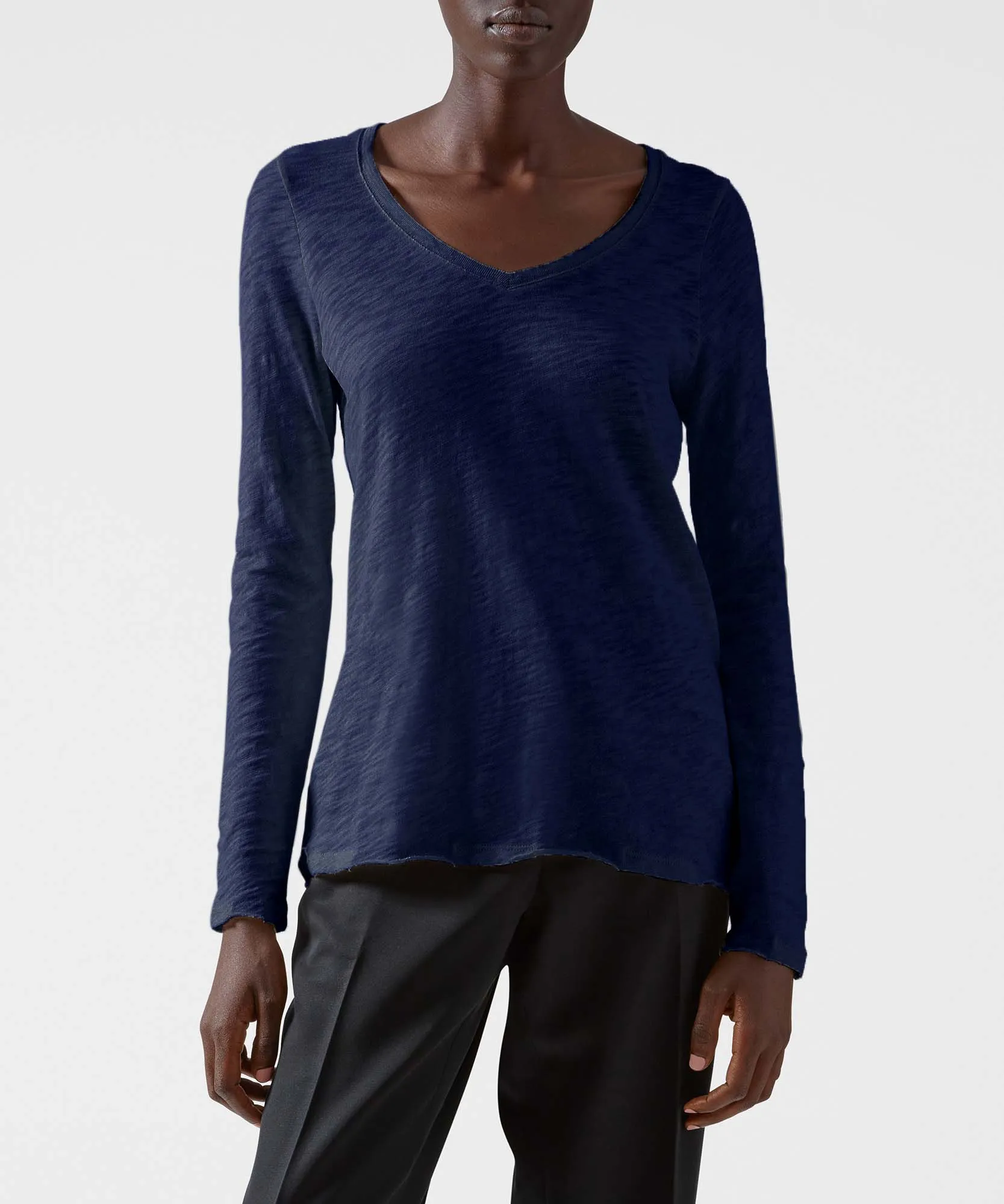Slub Jersey Long Sleeve V-Neck Tee - Midnight sold by ATM Anthony Thomas Melillo