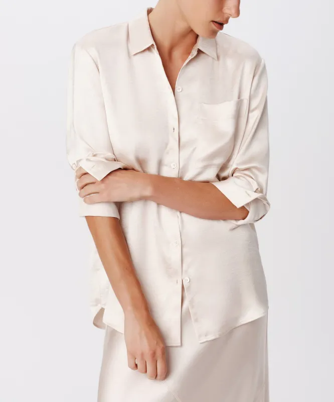 Cracked Satin Boyfriend Shirt - Vanilla Mist sold by ATM Anthony Thomas Melillo