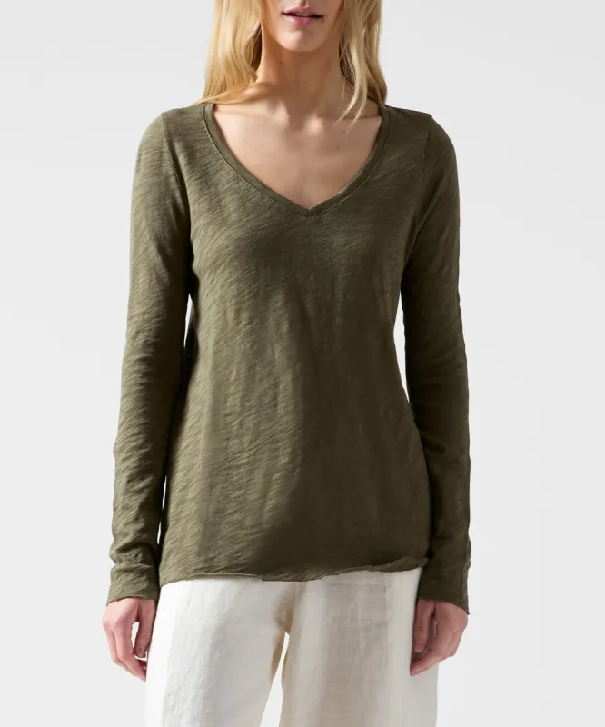 Slub Jersey Long Sleeve V-Neck Tee - Army sold by ATM Anthony Thomas Melillo