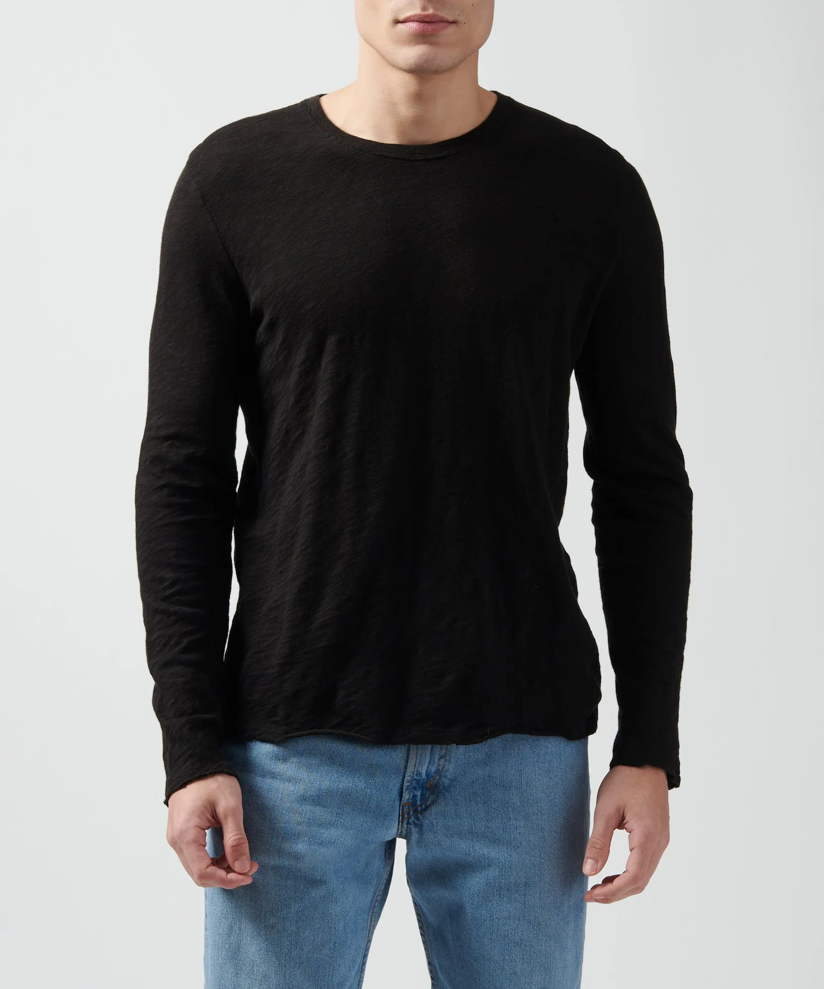 Slub Jersey Long Sleeve Destroyed Wash Tee - Black sold by ATM