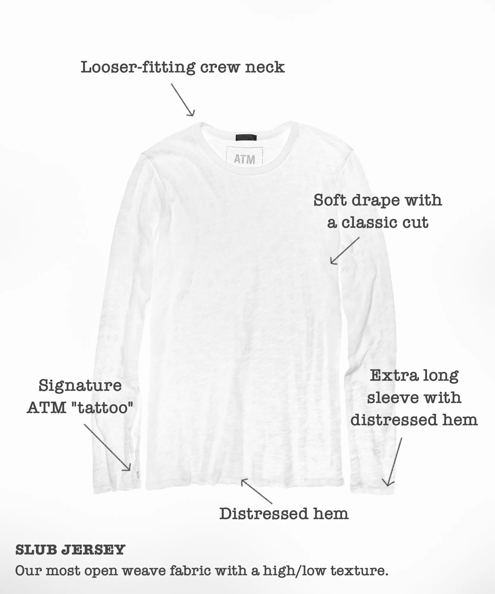 Slub Jersey Long Sleeve Destroyed Wash Tee - Black sold by ATM product image thumbnail 3