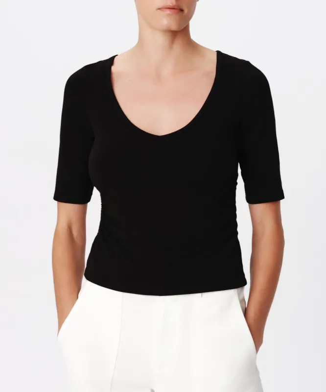 Pima Cotton Elbow Sleeve V-Neck Tee - Black sold by ATM Anthony Thomas Melillo