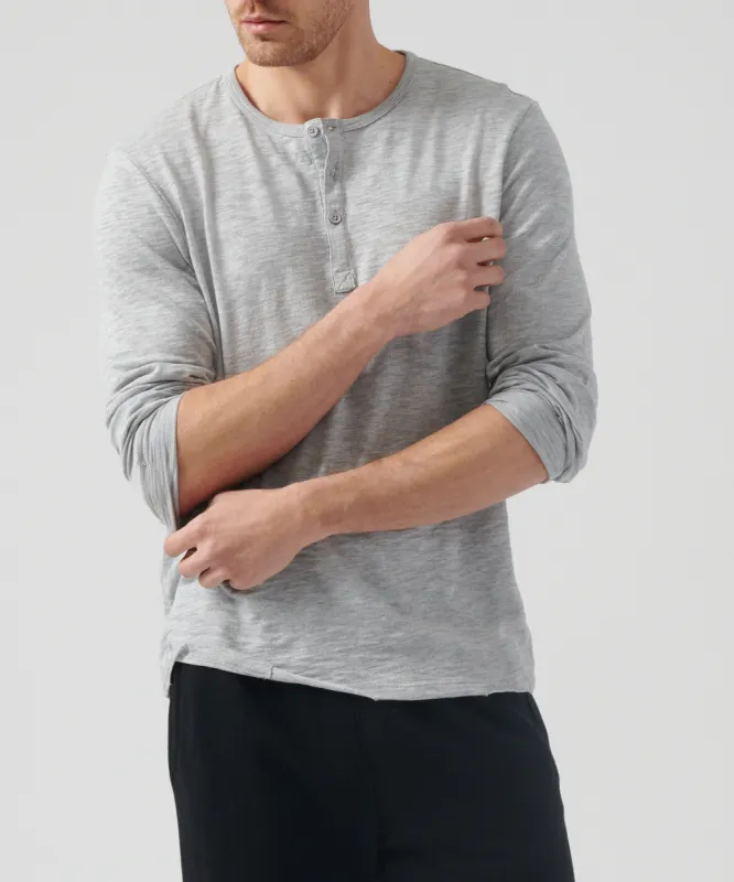 Slub Jersey Destroyed Wash Henley - Heather Grey made by ATM