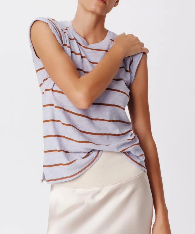 Slub Jersey Stripe Schoolboy Short Sleeve Crew Neck Tee - Skyflower-Cornelian Stone sold by ATM Anthony Thomas Melillo