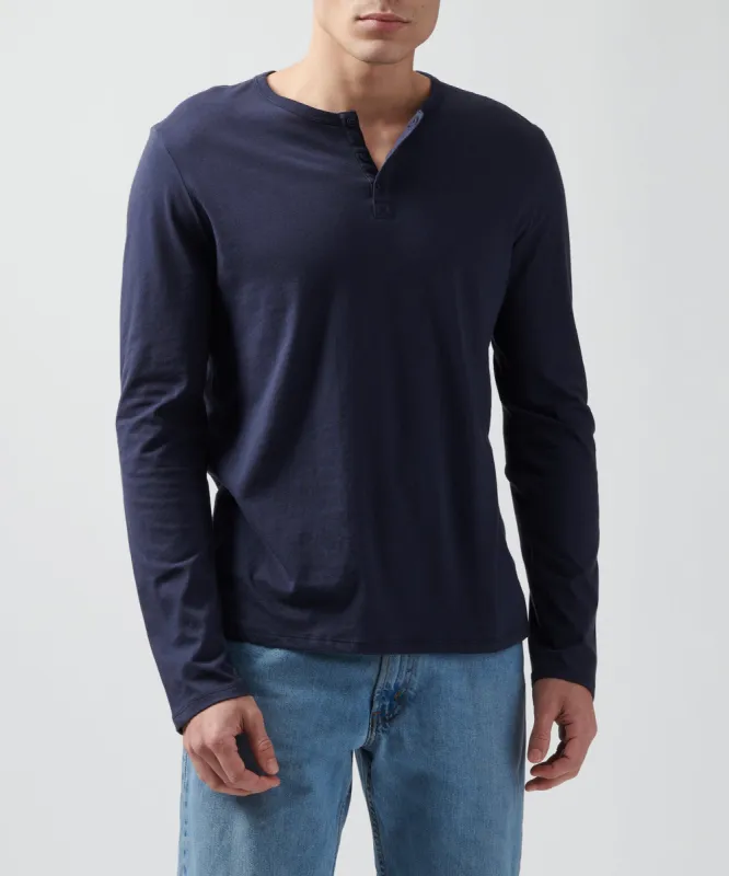 Classic Jersey Long Sleeve Henley - Midnight made by ATM