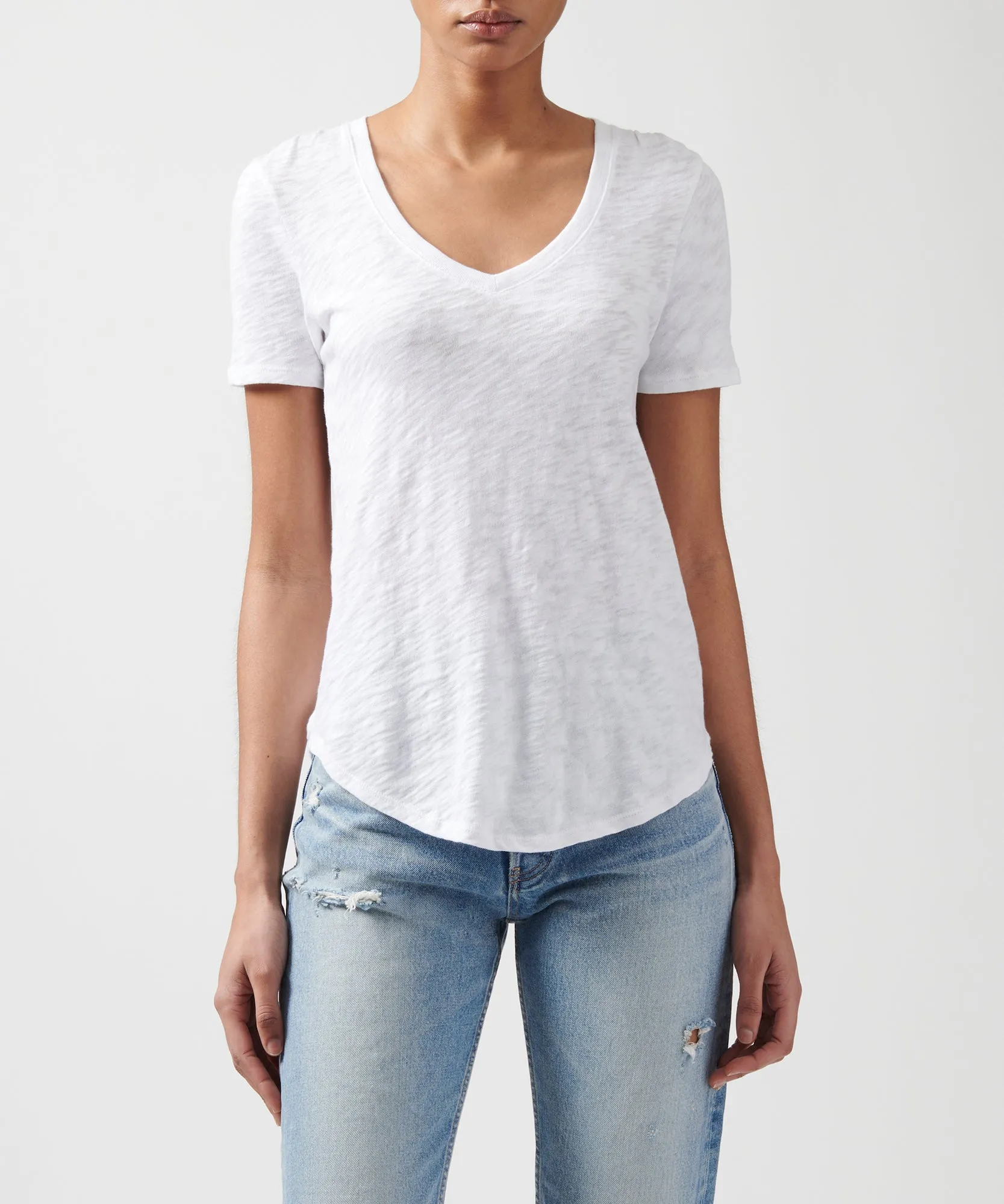 Slub Jersey Classic V-Neck Tee - White sold by ATM