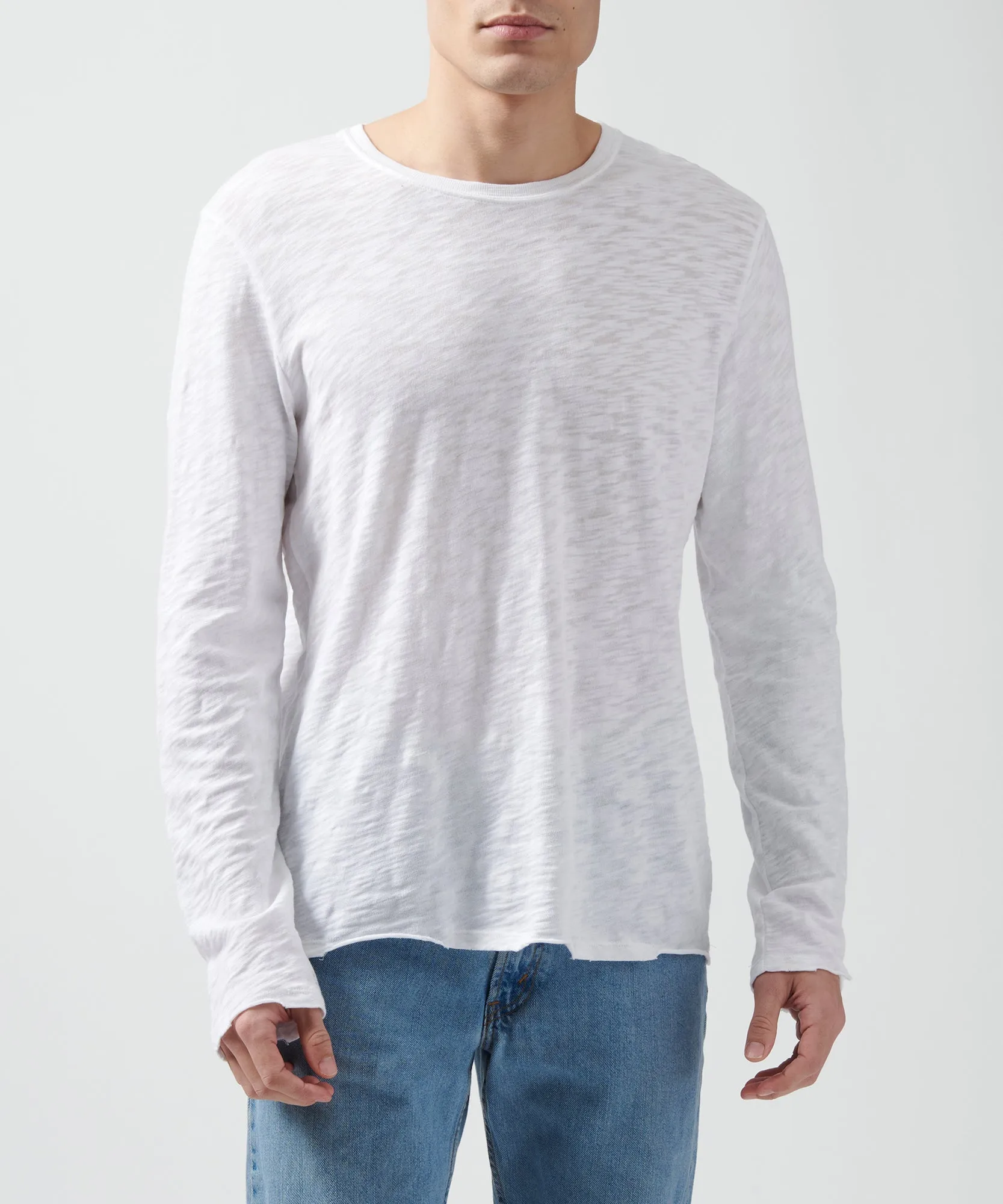 Slub Jersey Long Sleeve Destroyed Wash Tee - White sold by ATM
