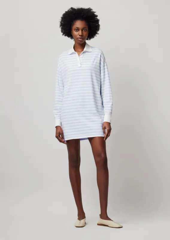 Heavyweight Jersey with Stripe Long Sleeve Polo Dress - White-Powder Blue sold by ATM Anthony Thomas Melillo