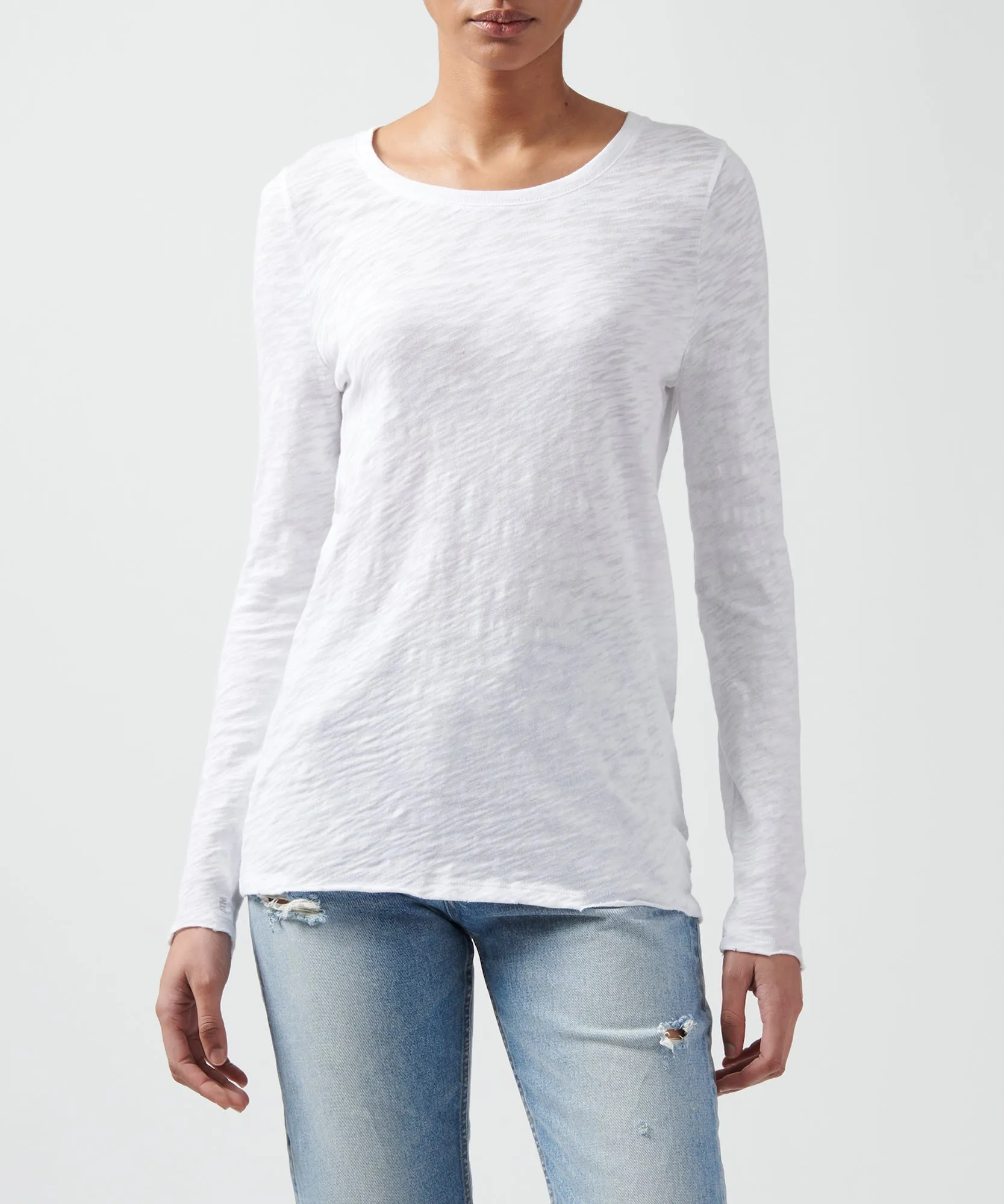Slub Jersey Long Sleeve Destroyed Wash Tee - White sold by ATM Anthony Thomas Melillo