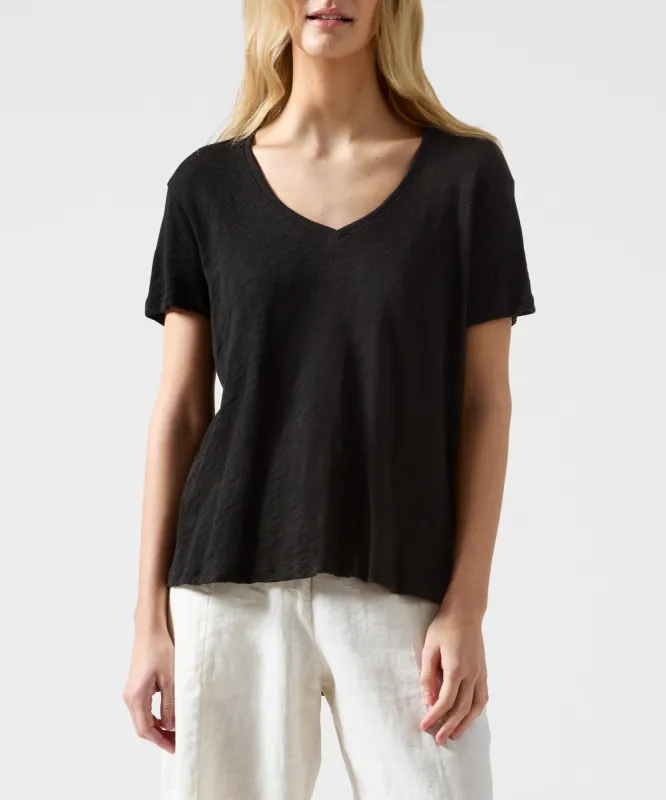 Slub Jersey Boyfriend V-Neck Tee - Black sold by ATM Anthony Thomas Melillo