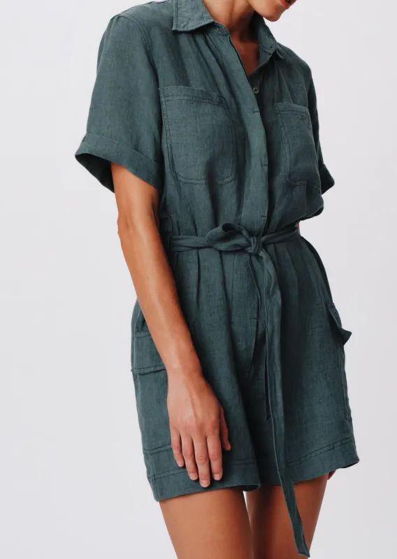 Linen with Wash Romper - Slate sold by ATM Anthony Thomas Melillo
