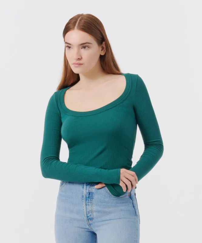 Modal Rib Long Sleeve Scoop Neck Top - Forest sold by ATM Anthony Thomas Melillo