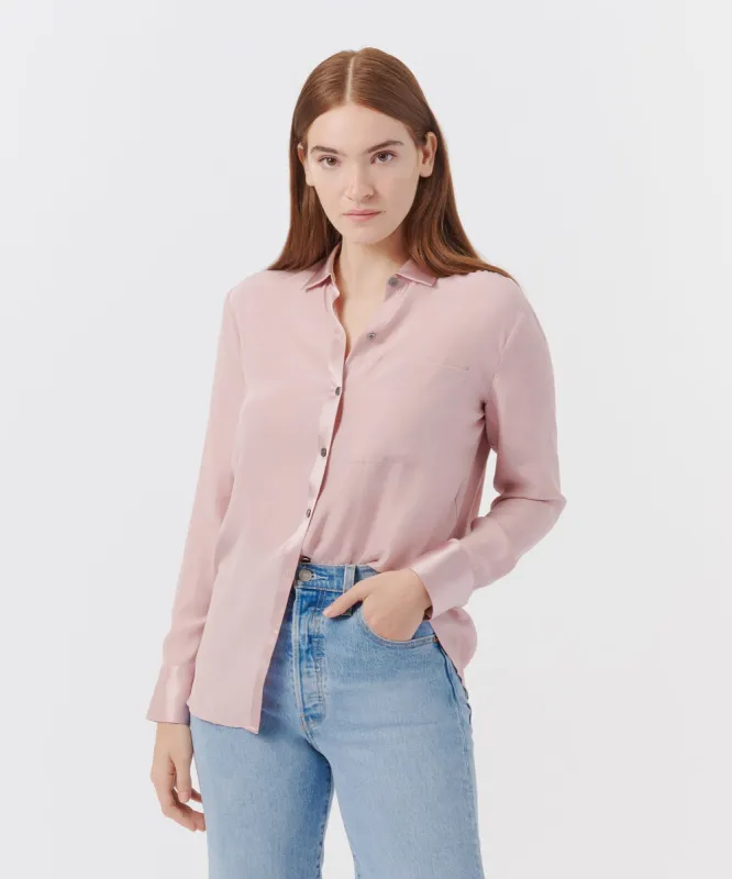 Matte Silk Charmeuse Boyfriend Shirt - Pink Lilac sold by ATM Anthony Thomas Melillo