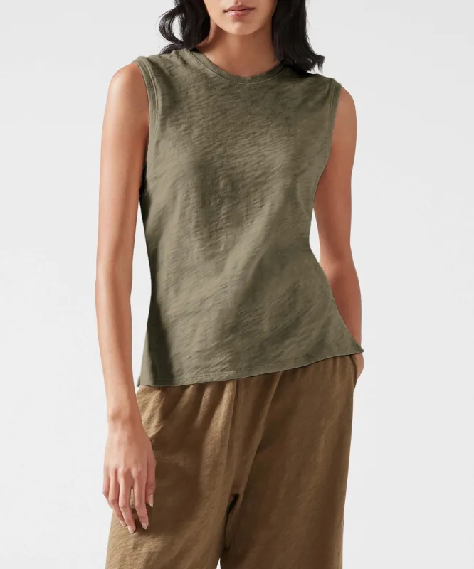 Slub Jersey Sleeveless Schoolboy Tee - Army sold by ATM Anthony Thomas Melillo