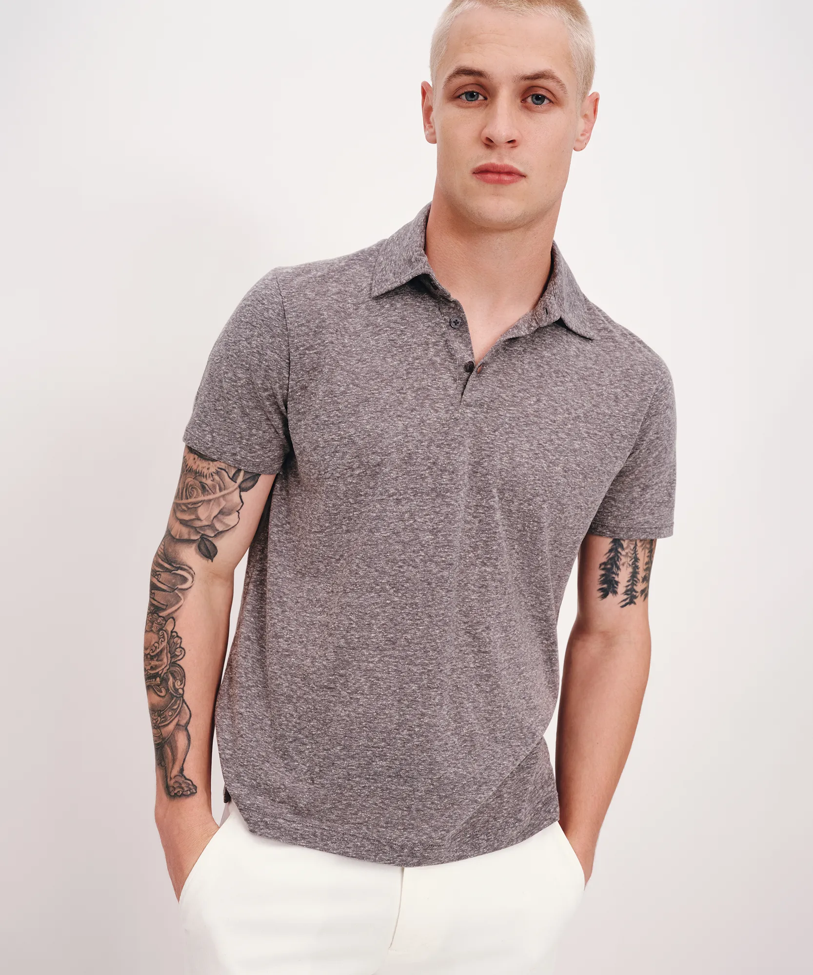 Heather Donegal Jersey Short Sleeve Polo - Heather Grey sold by ATM Anthony Thomas Melillo
