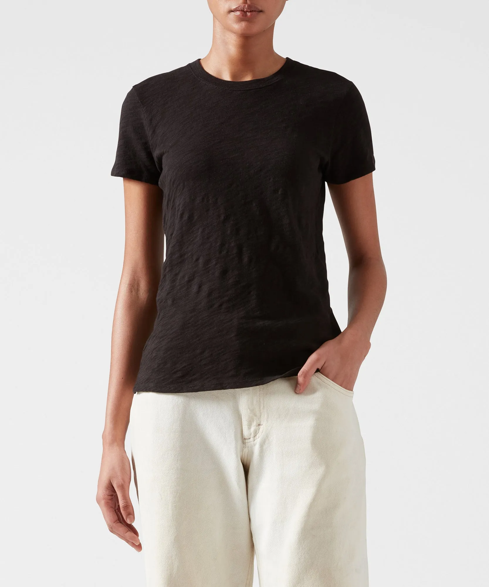 Slub Jersey Schoolboy Crew Neck Tee - Black sold by ATM Anthony Thomas Melillo