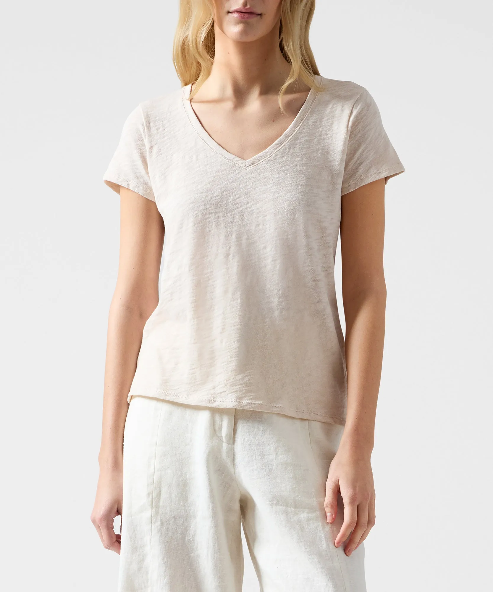 Slub Jersey Schoolboy V-Neck Tee - Tan sold by ATM Anthony Thomas Melillo