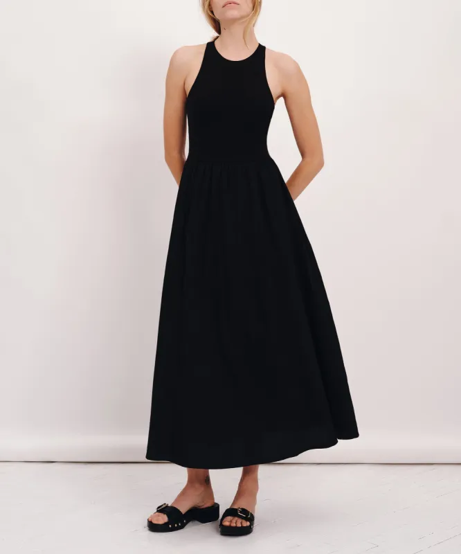 Pima Cotton Mixed Media Maxi Dress - Black sold by ATM Anthony Thomas Melillo