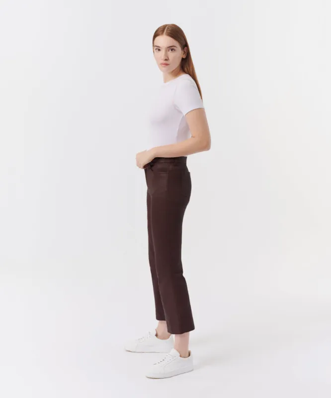Leather Cropped Flare Pant - Chocolate sold by ATM Anthony Thomas Melillo