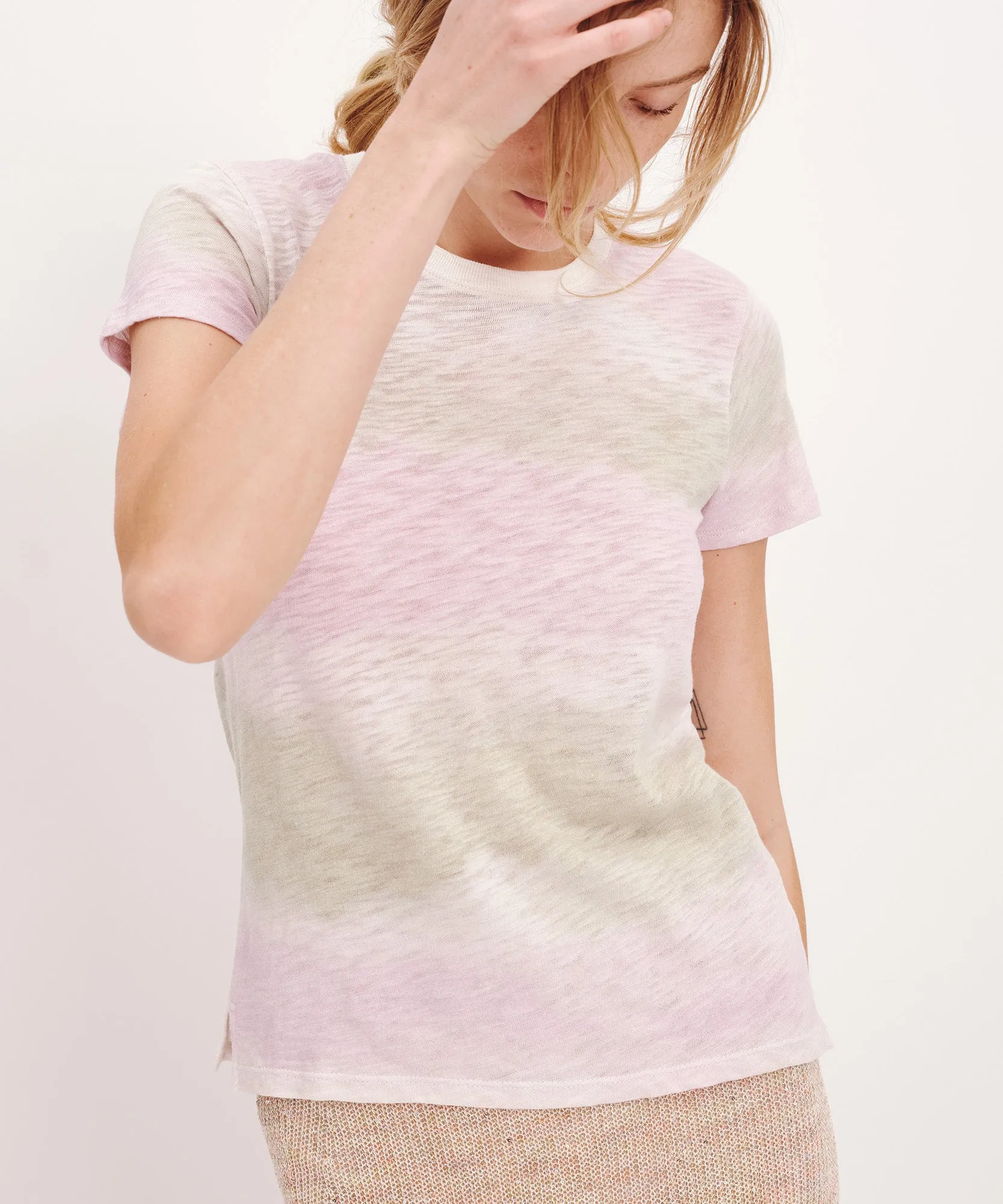 Slub Jersey with Watercolor Stripe Schoolboy Short Sleeve Crew Neck Tee - Watercolor Stripe sold by ATM Anthony Thomas Melillo