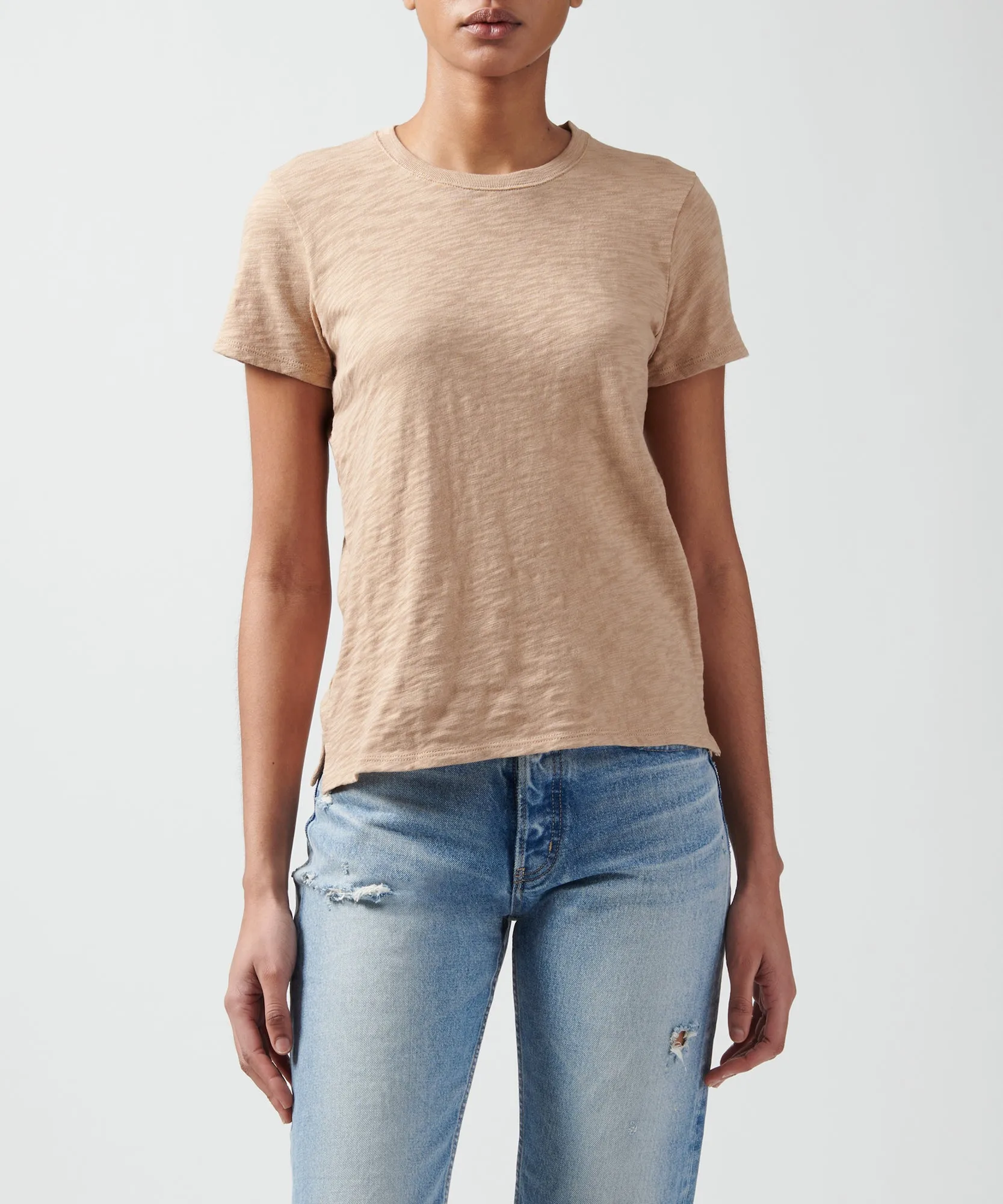 Slub Jersey Schoolboy Crew Neck Tee - Camel sold by ATM Anthony Thomas Melillo