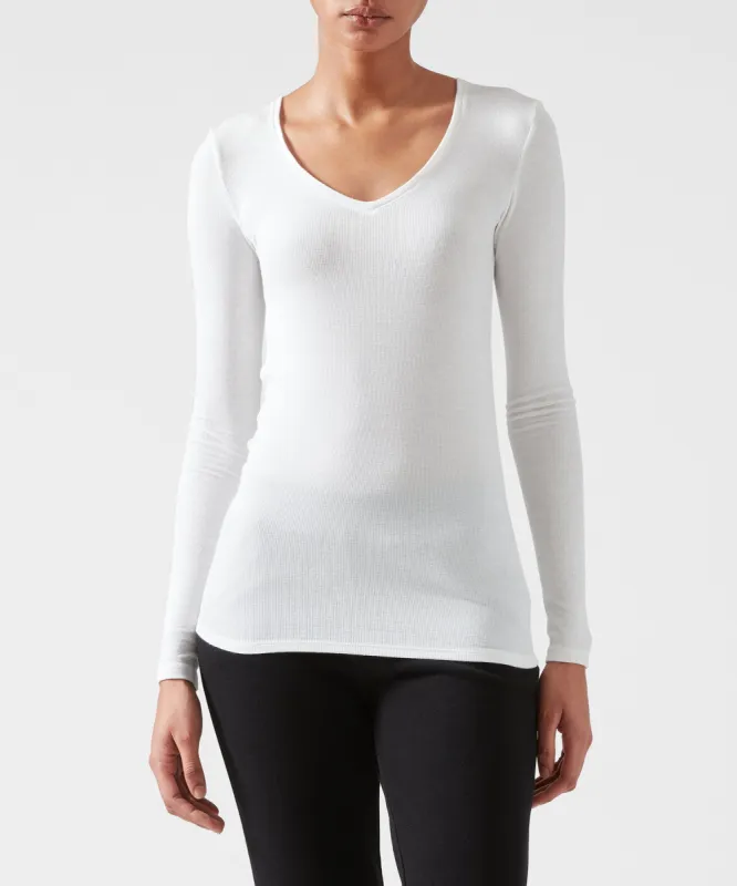 Modal Rib Long Sleeve V-Neck Tee - White sold by ATM