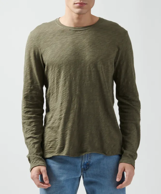 Slub Jersey Long Sleeve Destroyed Wash Tee - Army sold by ATM