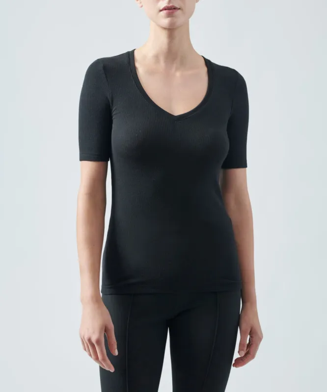 Modal Rib Short Sleeve V-Neck Tee - Black sold by ATM Anthony Thomas Melillo