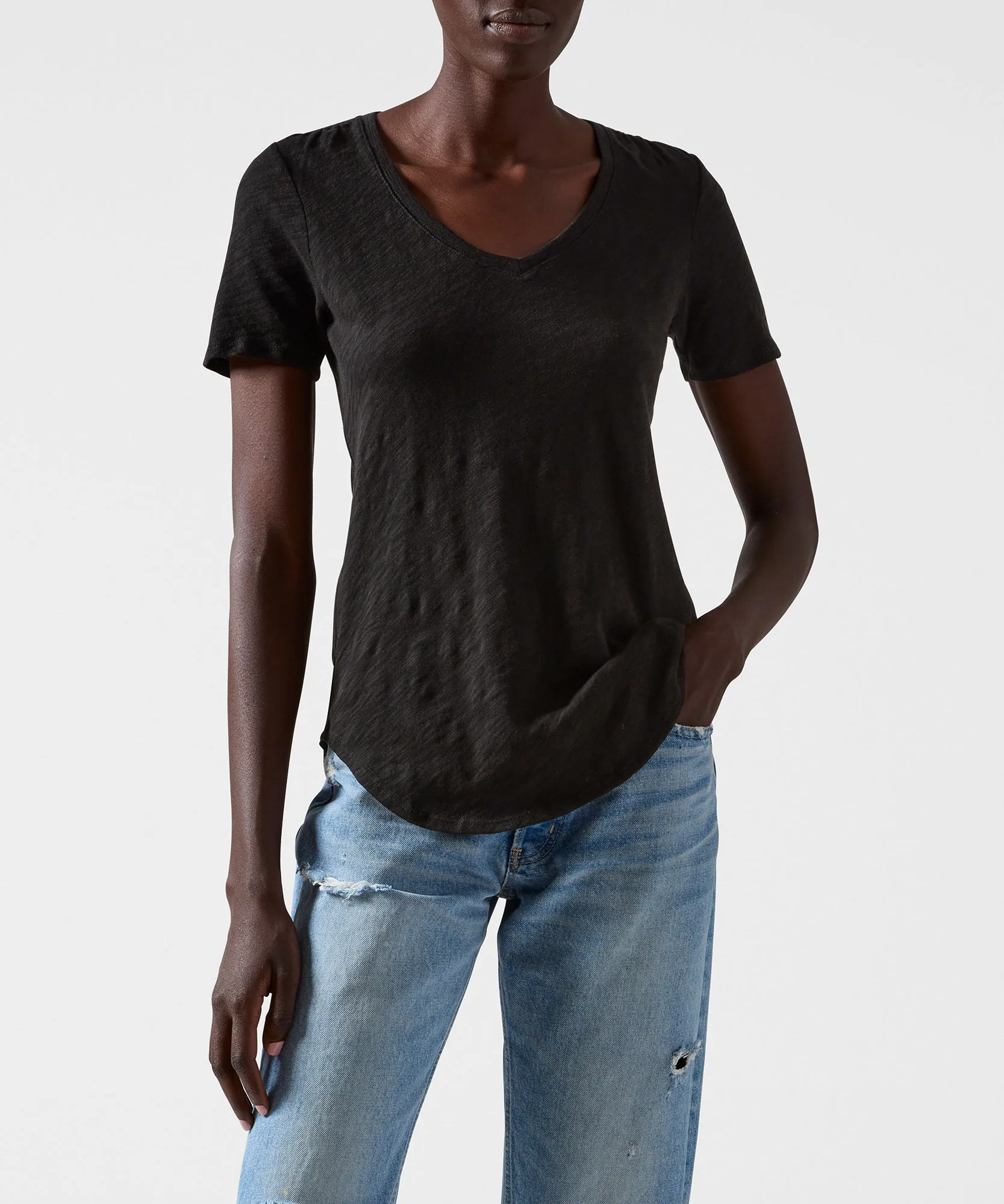 Slub Jersey Classic V-Neck Tee - Black sold by ATM