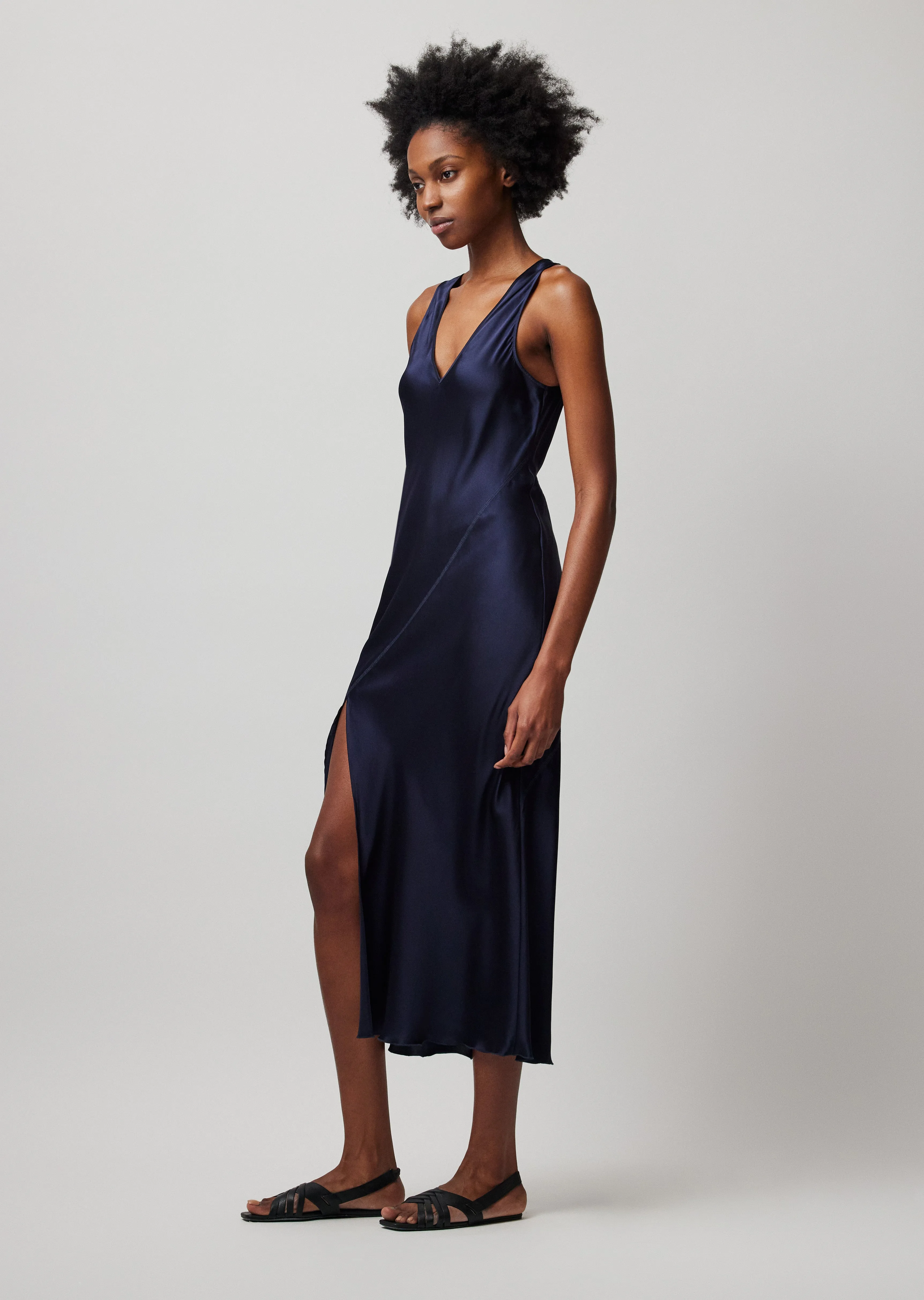 Silk Charmeuse Slit Detail Bias Midi Dress - Ink sold by ATM Anthony Thomas Melillo product image thumbnail 2