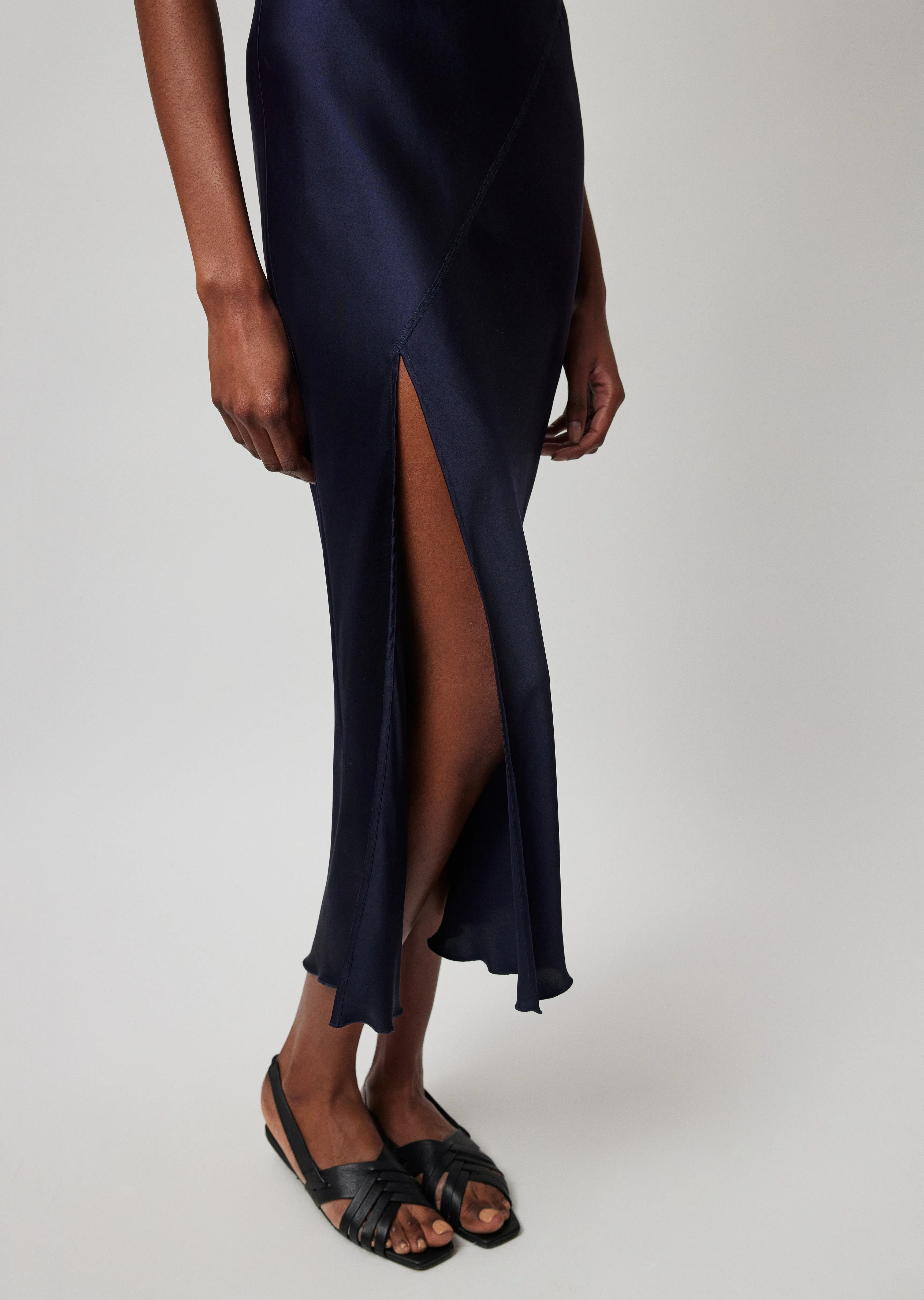 Silk Charmeuse Slit Detail Bias Midi Dress - Ink sold by ATM Anthony Thomas Melillo product image thumbnail 3