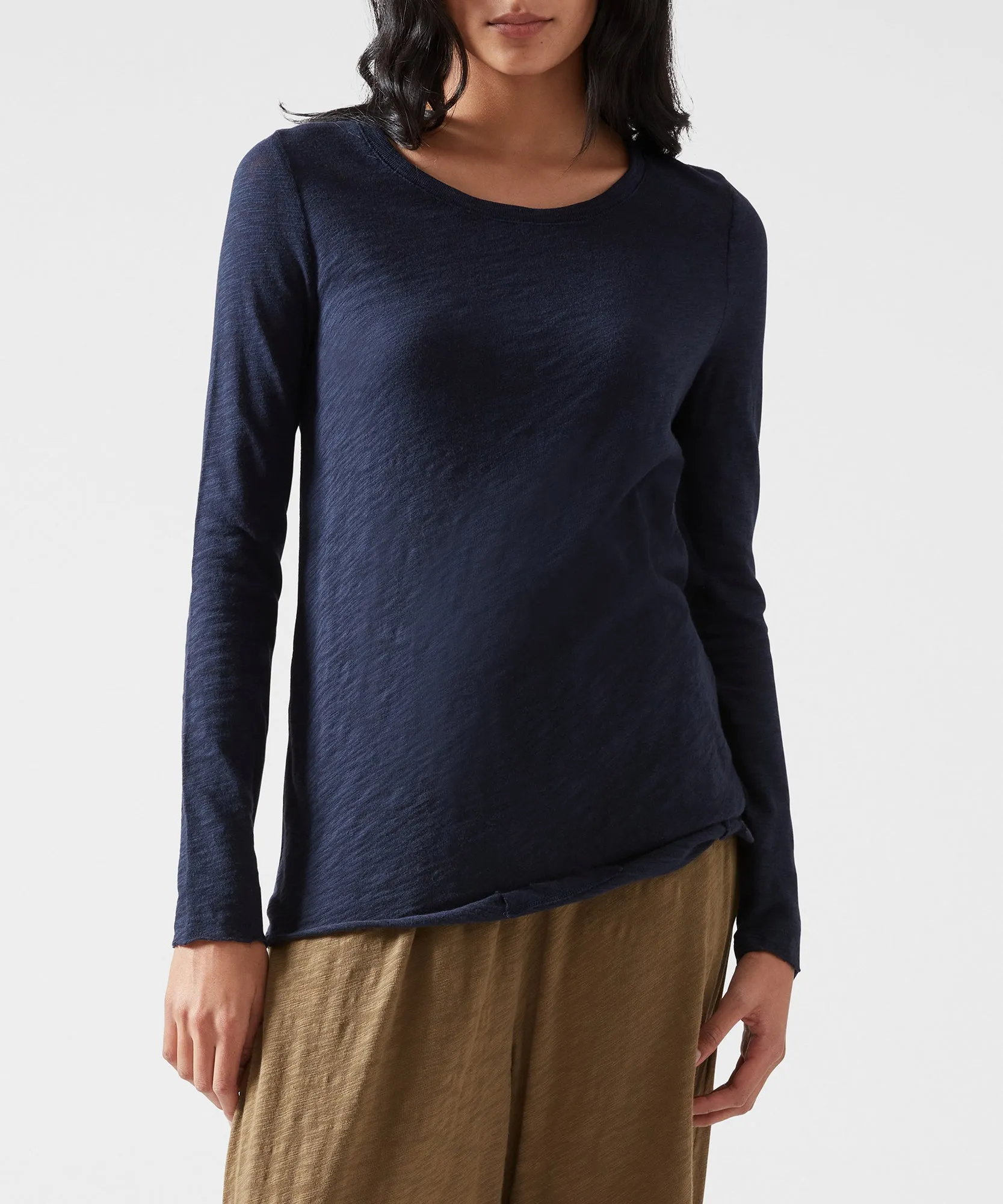 Slub Jersey Long Sleeve Destroyed Wash Tee - Midnight sold by ATM Anthony Thomas Melillo