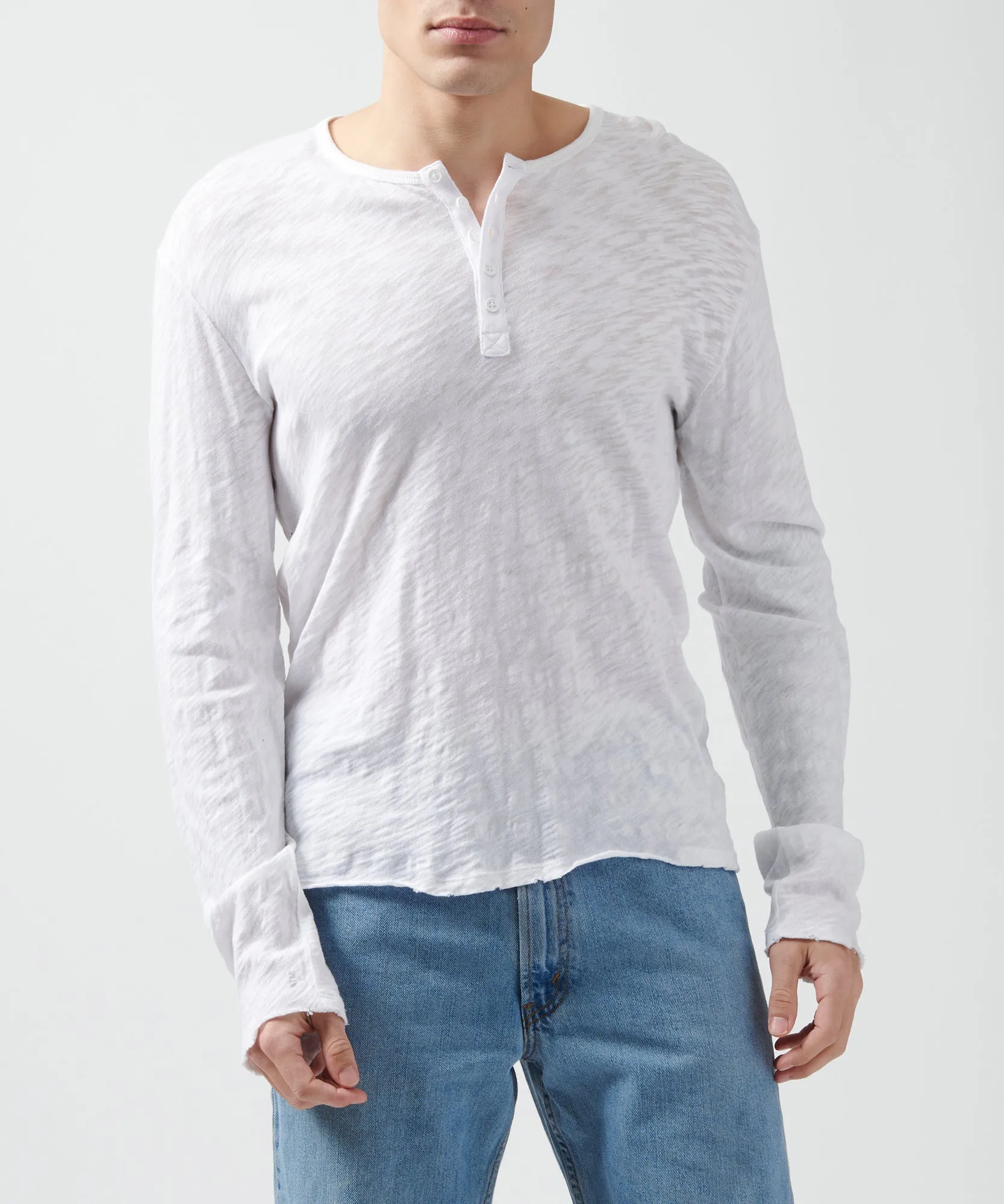 Slub Jersey Destroyed Wash Henley - White sold by ATM