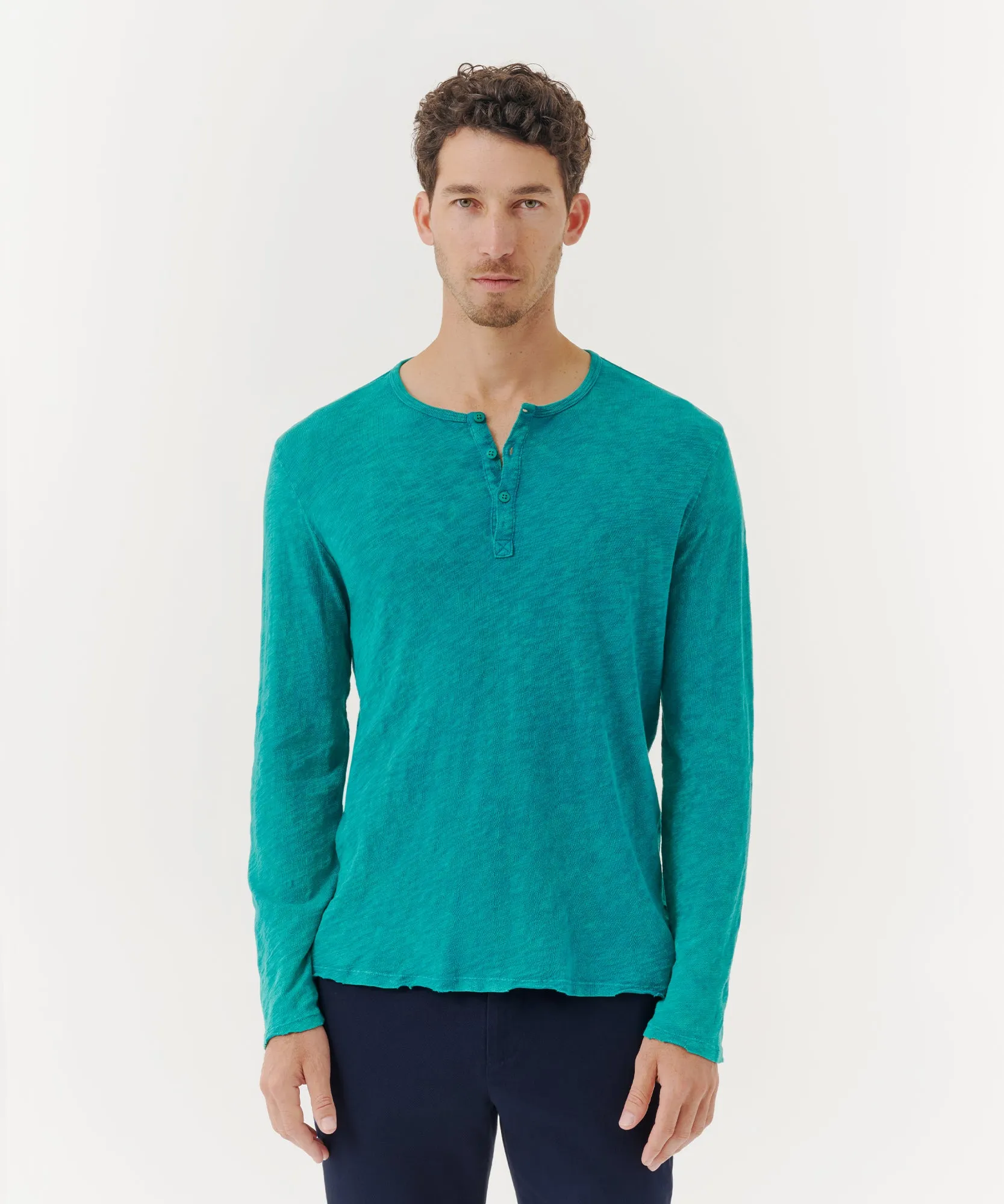 Slub Jersey Destroyed Wash Henley - Rainforest sold by ATM Anthony Thomas Melillo product image thumbnail 2